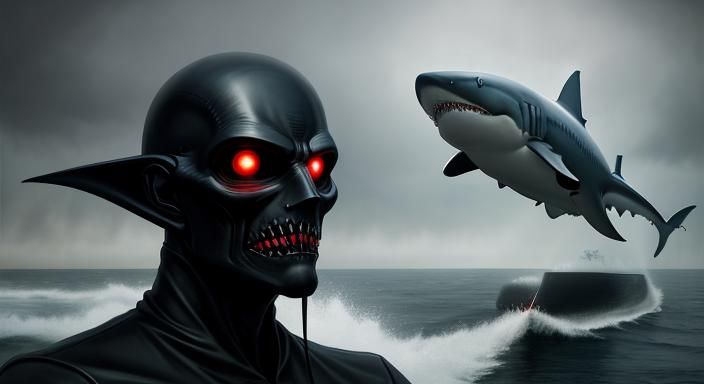 Surreal Shark Police Car Hybrid Portrait
