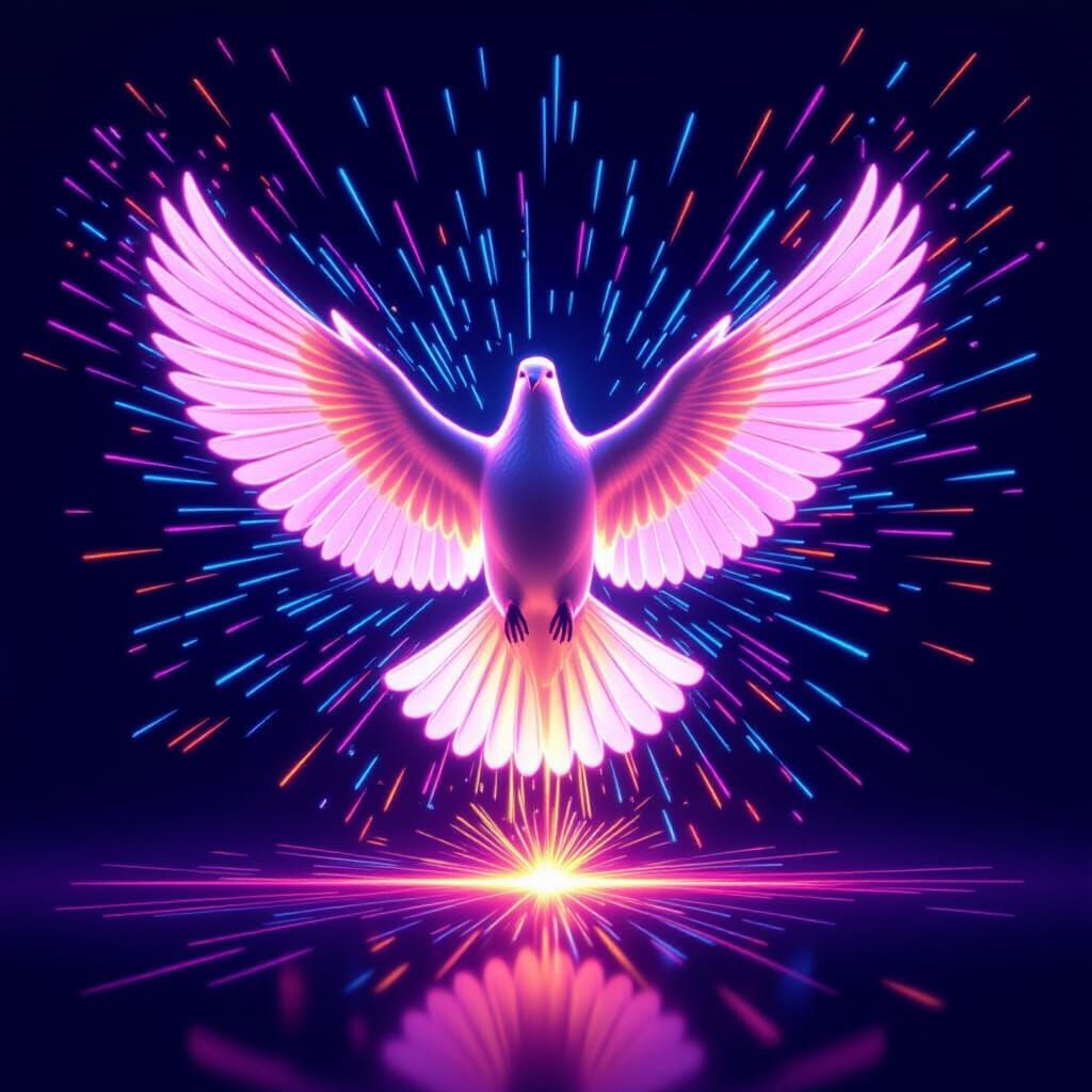 Neon Dove Spreads Wings in Electric Hues