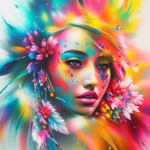 Psychedelic Flower Girl Portrait in Graffiti Art Style