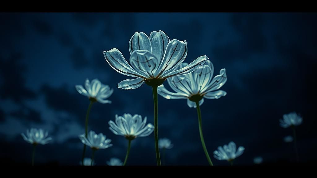 Nightmarish Glass Flowers Radiating Musical Notes