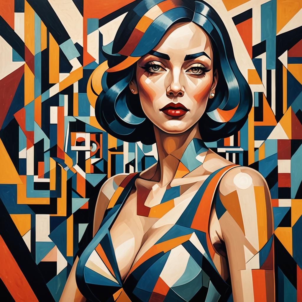 Geometric Fauvism Cubist Painting in Neo-Impressionist Style