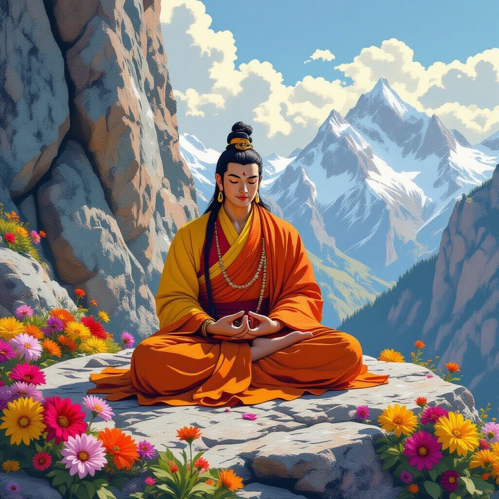 Guru Rinpoche Meditating on El Capitan as Dreamy Art