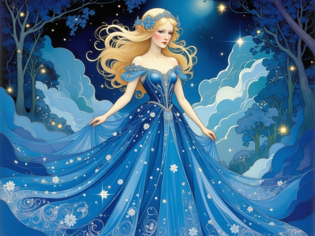 Barbie in Sapphire Ballgown, Fantasy Illustration