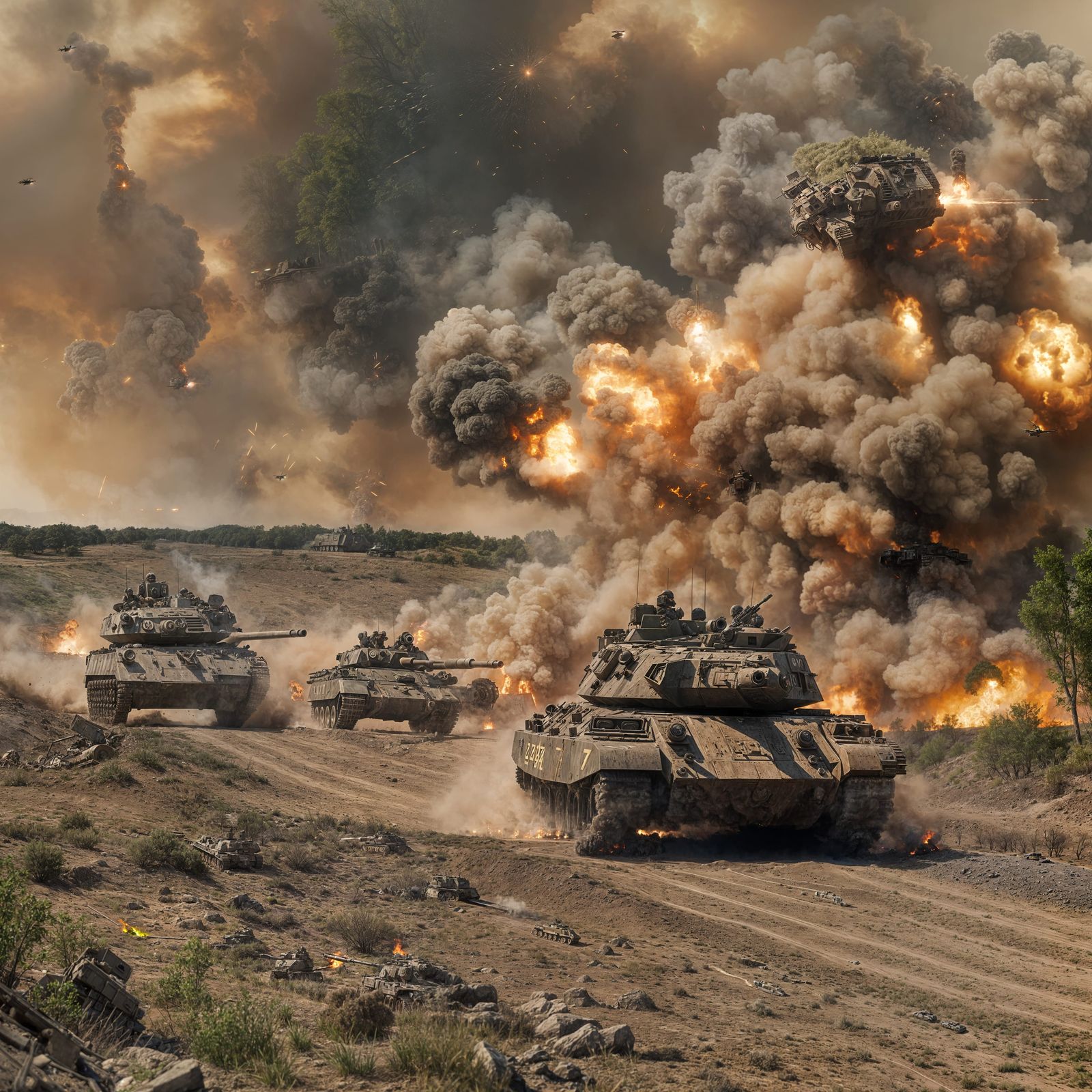 Panzer Division on Battlefield in a Cinematic Style