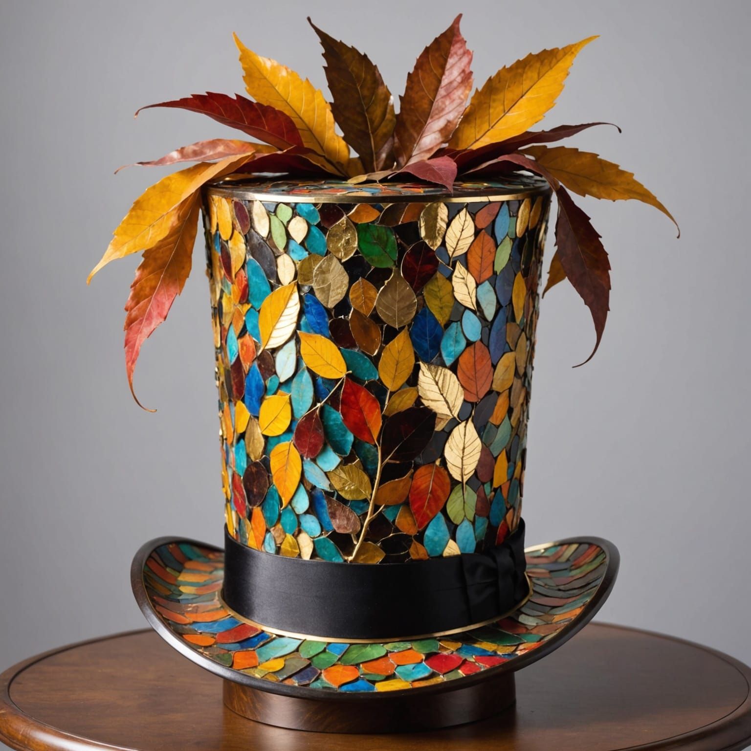 Regal Autumn Leaf Top Hat with Gold Accents