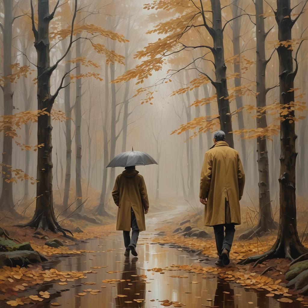 Autumn Forest Figure in Impressionistic Oil Painting