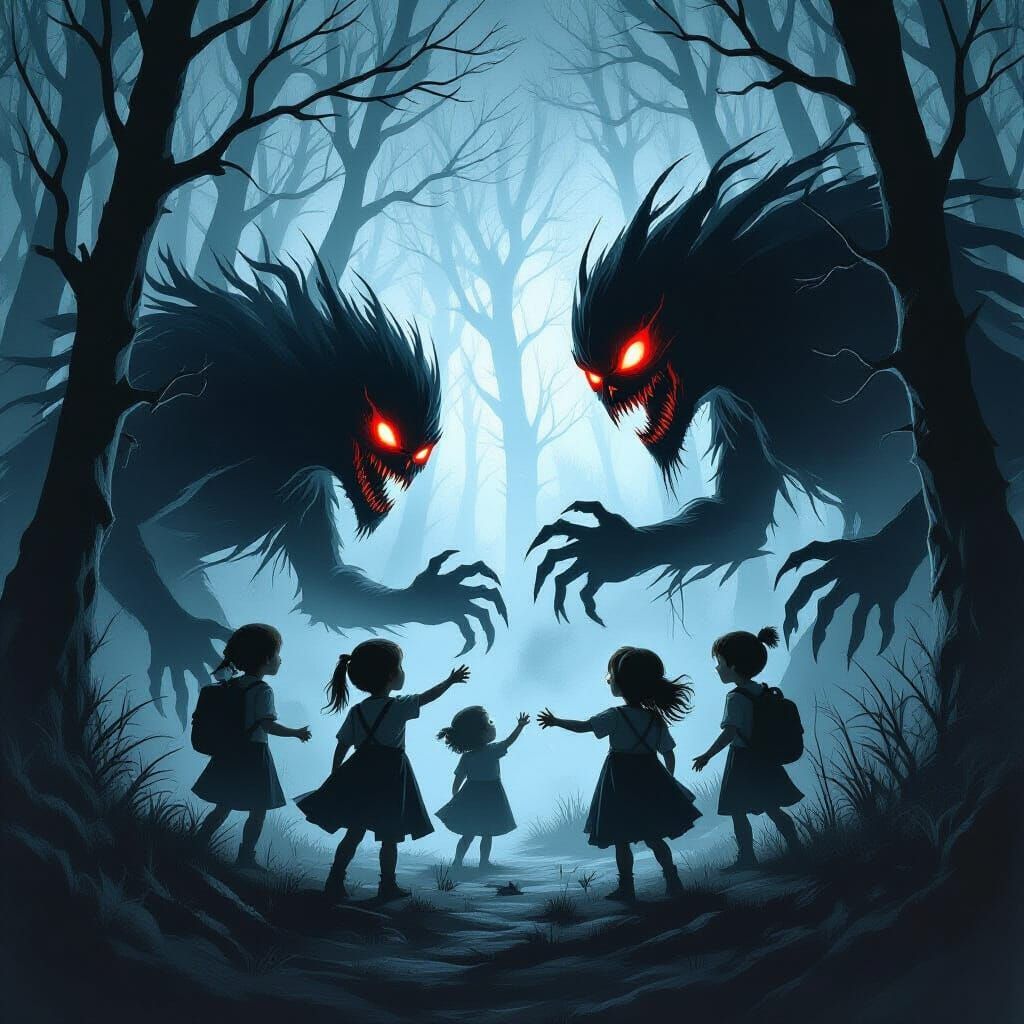 Menacing Children Battle Spectral Shadows in Gothic Horror F...