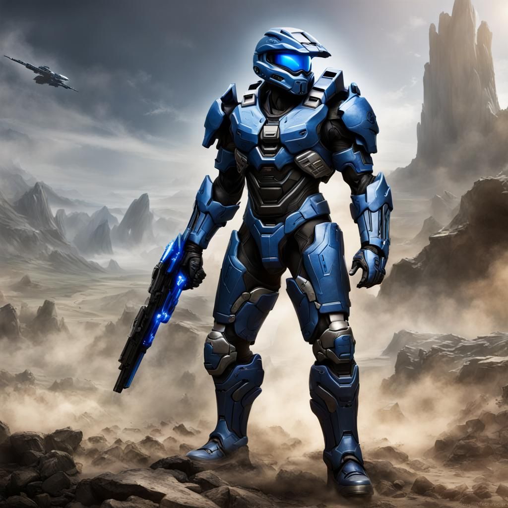 Spartan Armor Battle Scene in Black and Blue