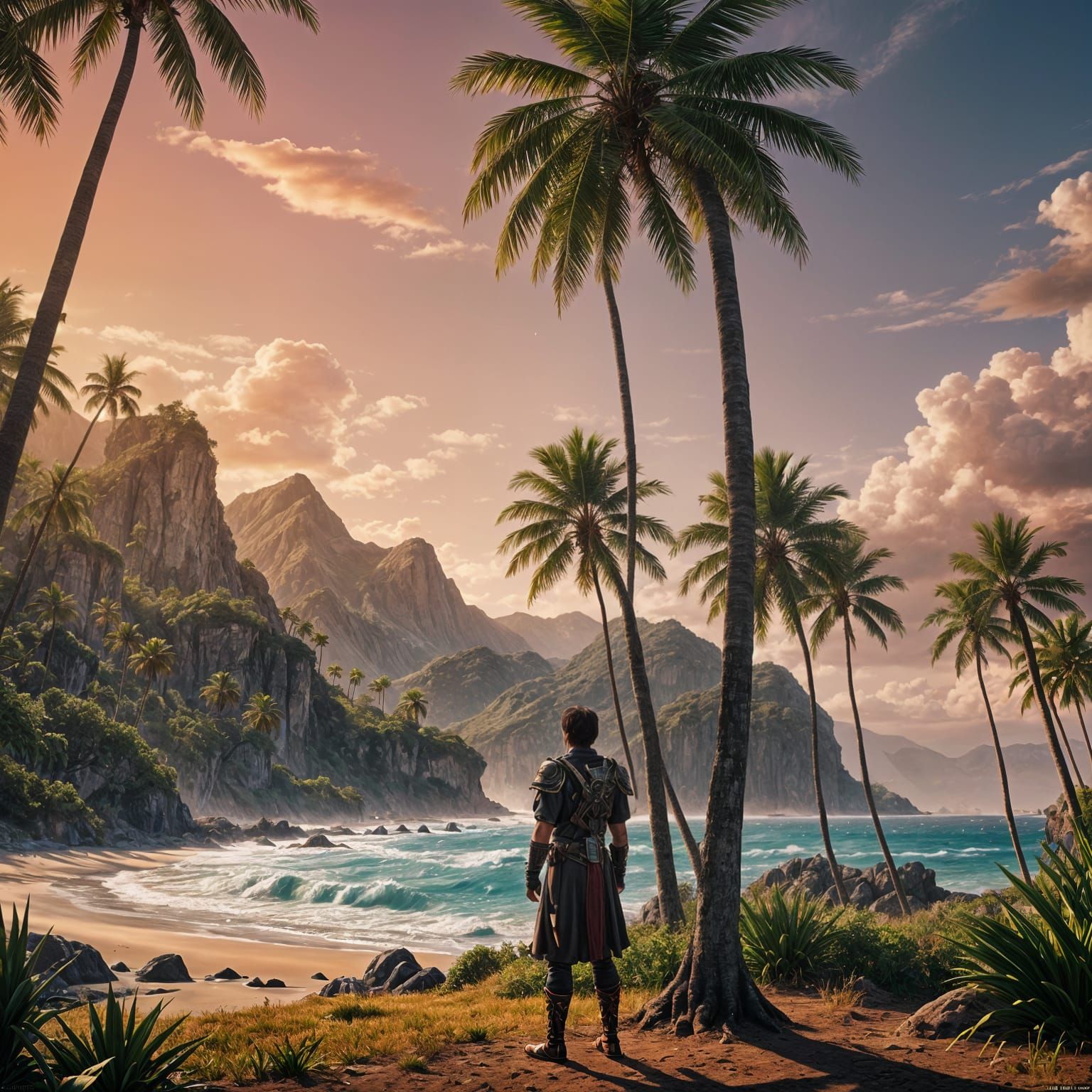 Epic Coastal Palm Landscape in Detailed Digital Painting
