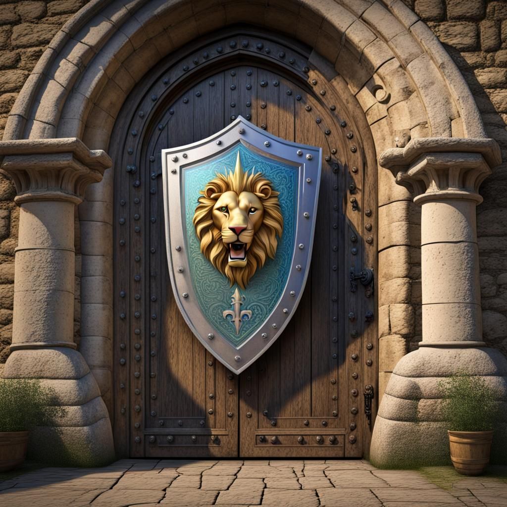 Medieval Shield Hologram on Castle Door