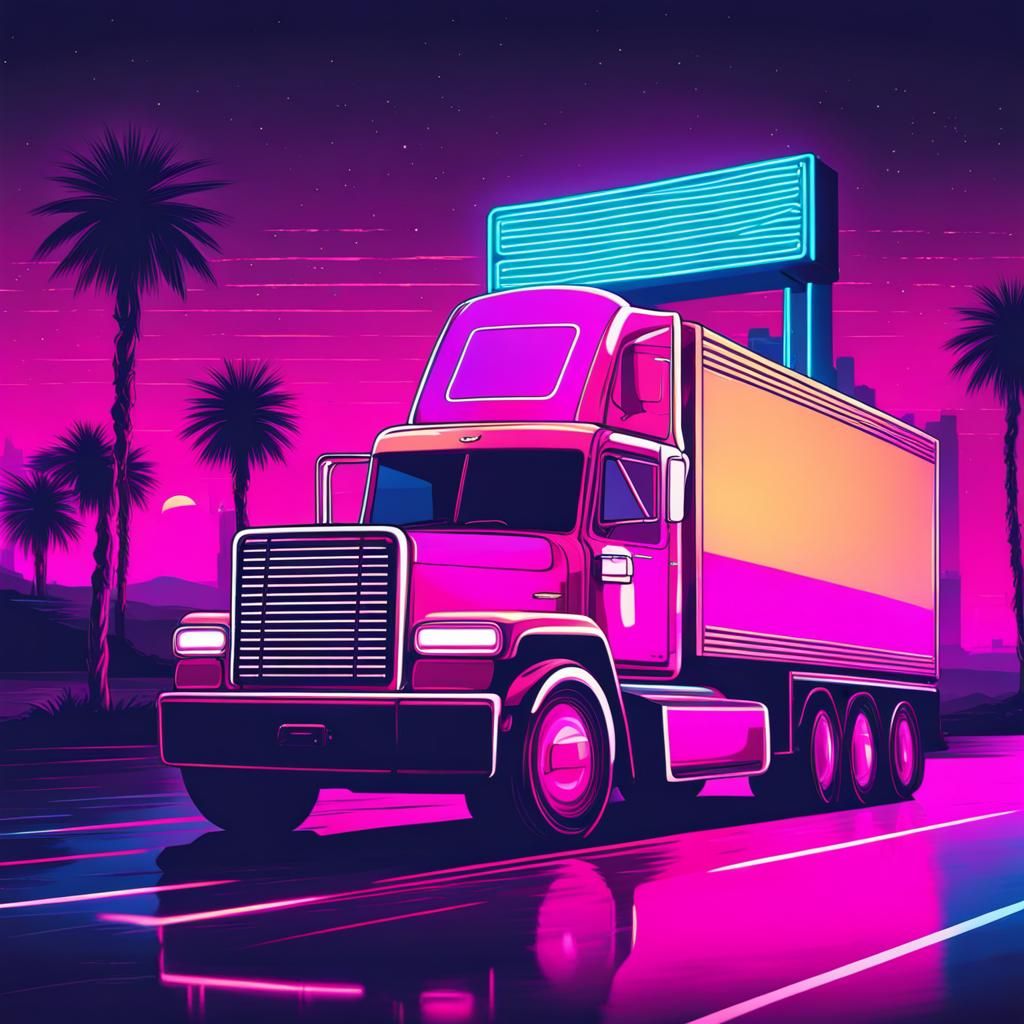 Truck in Synthwave Neon Retro Style