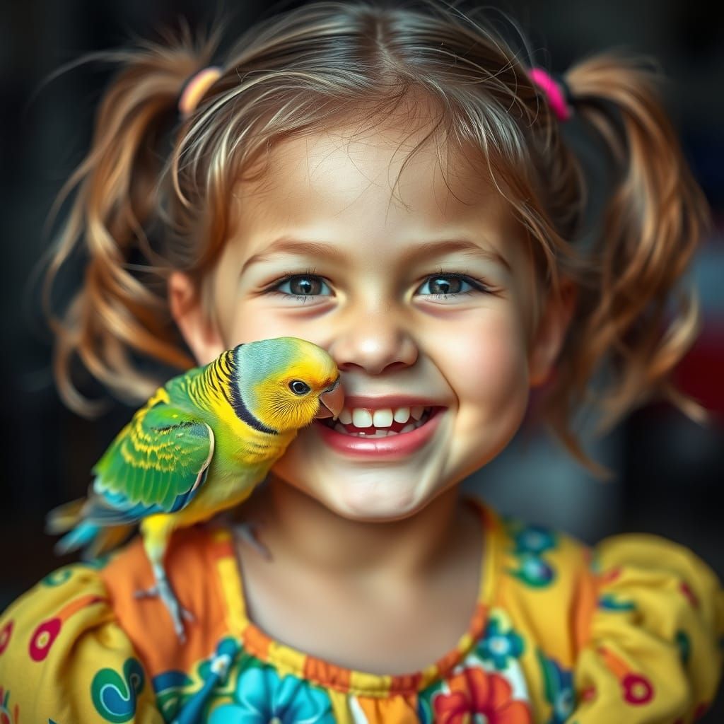 Girl with Parakeet: Hyperrealistic Cinematic Portrait