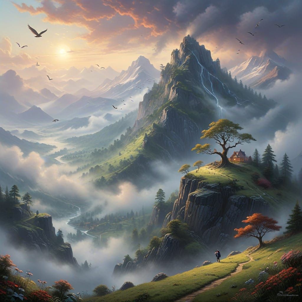 Ethereal Sleeping Giant in Misty Valley