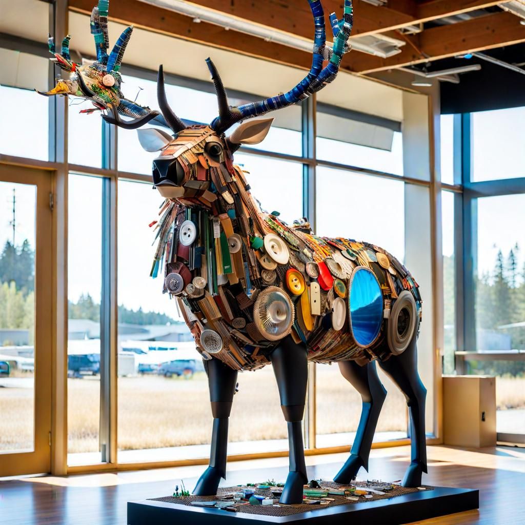 Recycled Elk Sculpture Made from Trash