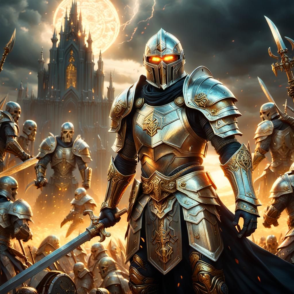Paladin Against Undead Horde: Fantasy Art