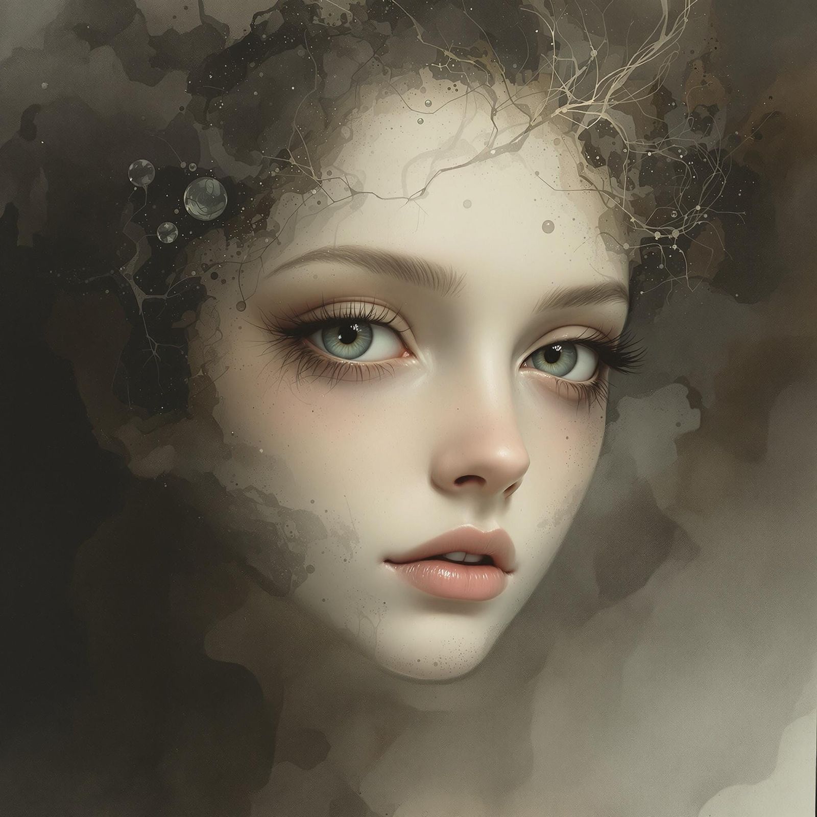 Ethereal Woman in Dystopian Dreamscape, Surreal Art