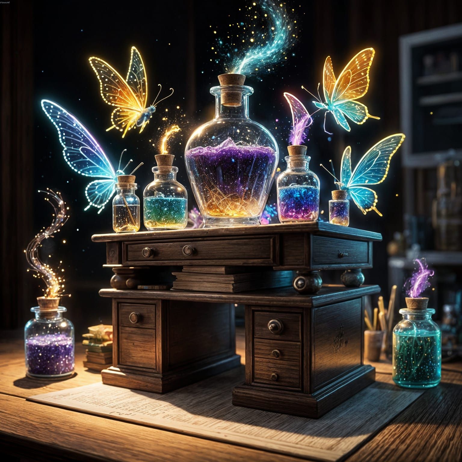 Rainbow Potions on a Fairy Work Desk