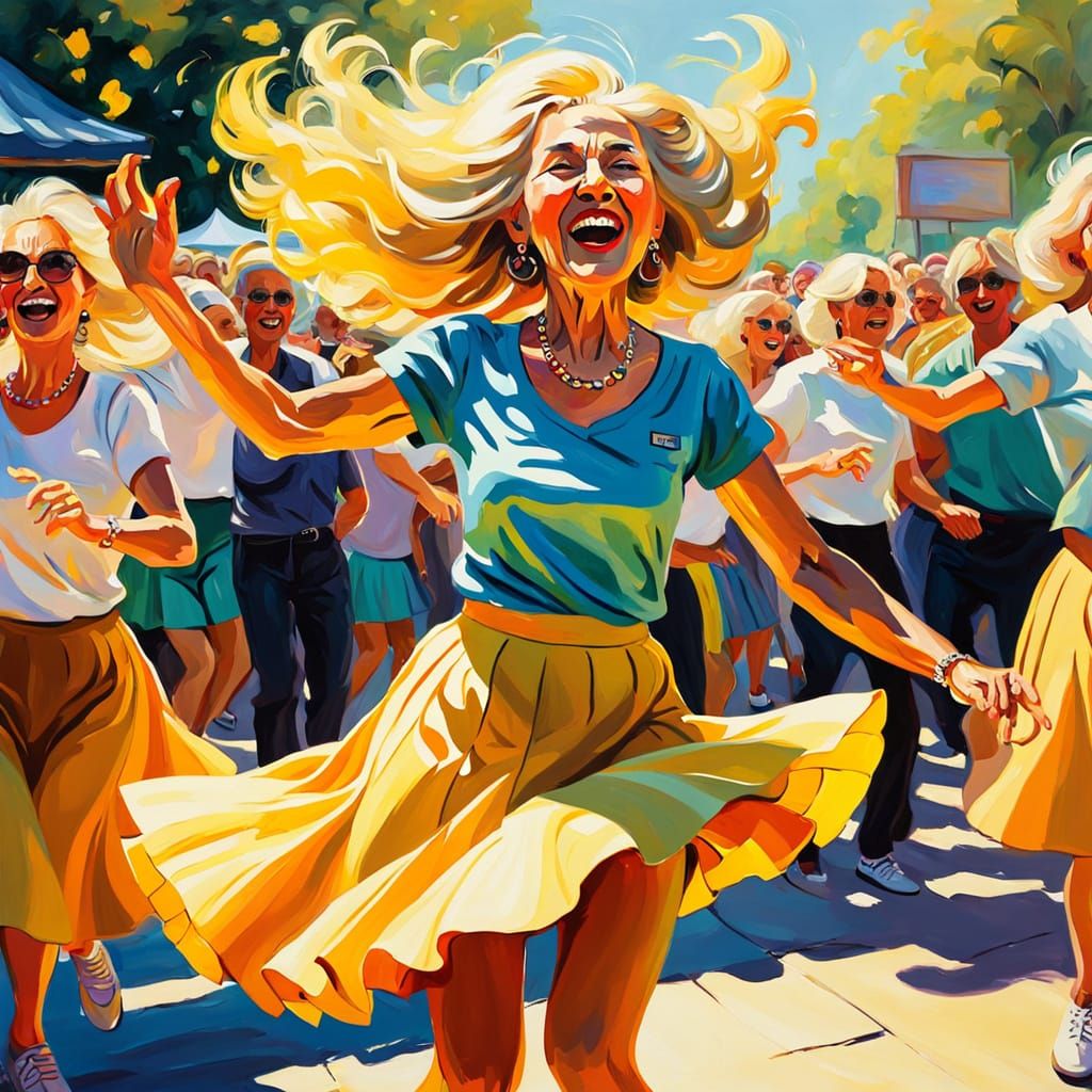 Joyful Granny Dancing in Fauvist Oil Painting