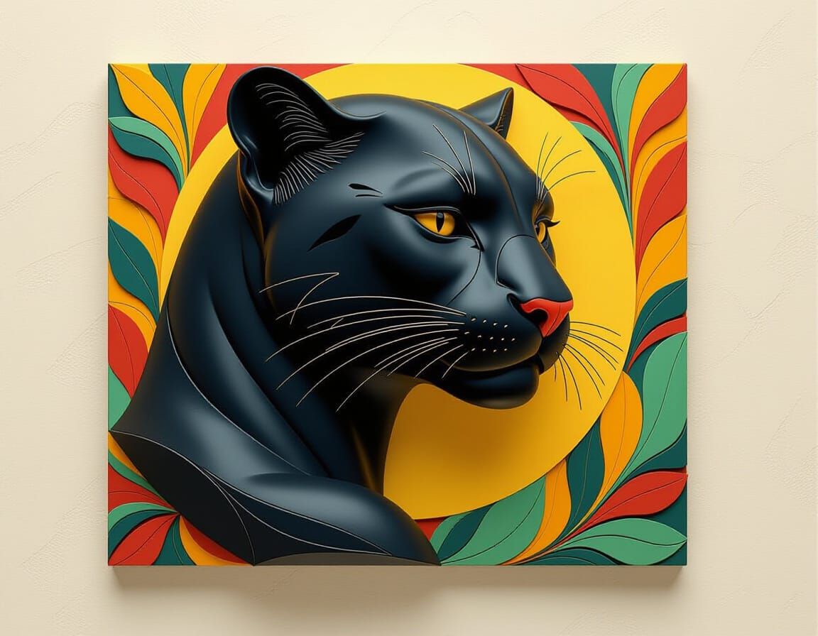Panther Girl Bas-Relief in Art Deco Style