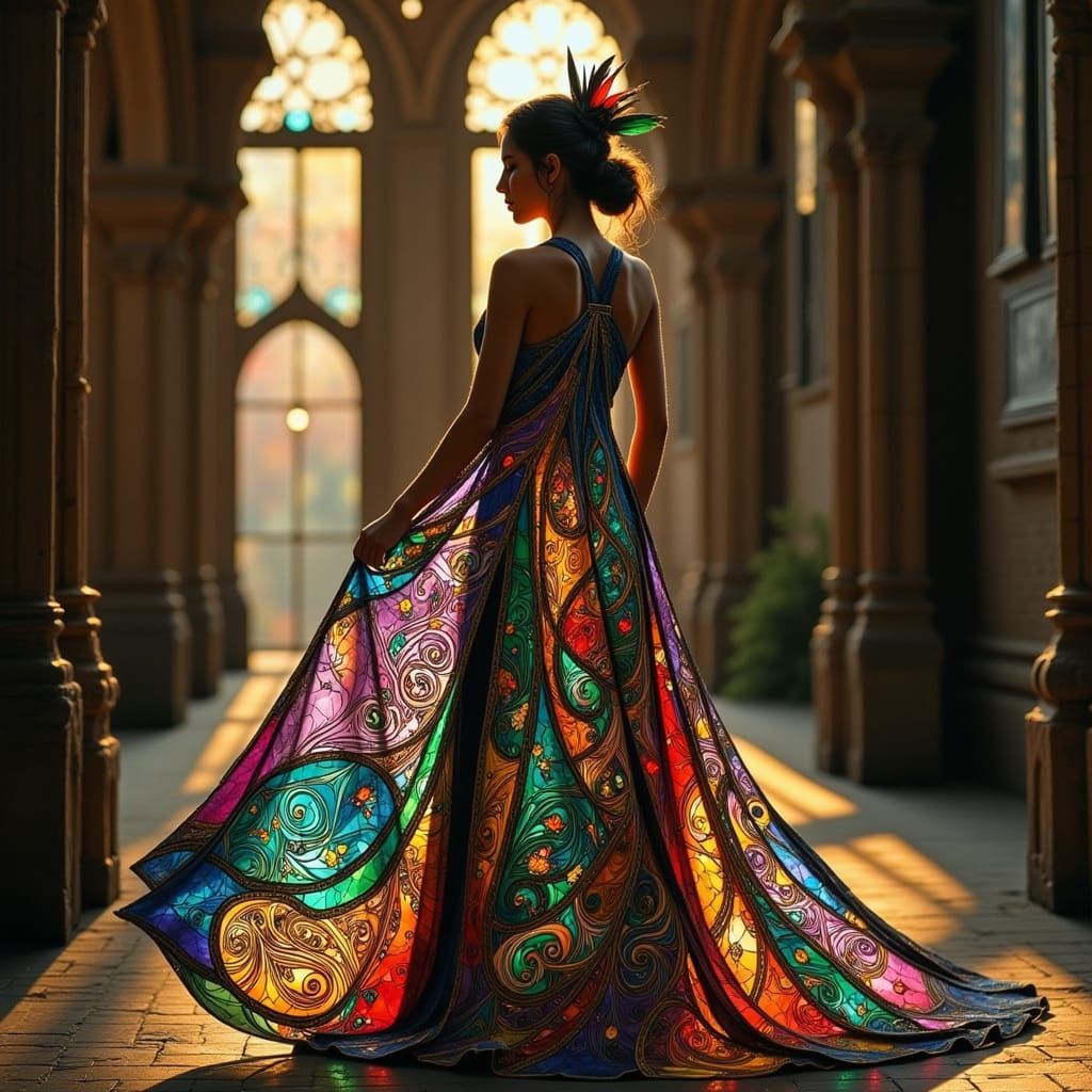 Maori Goddess in Stained Glass Gown