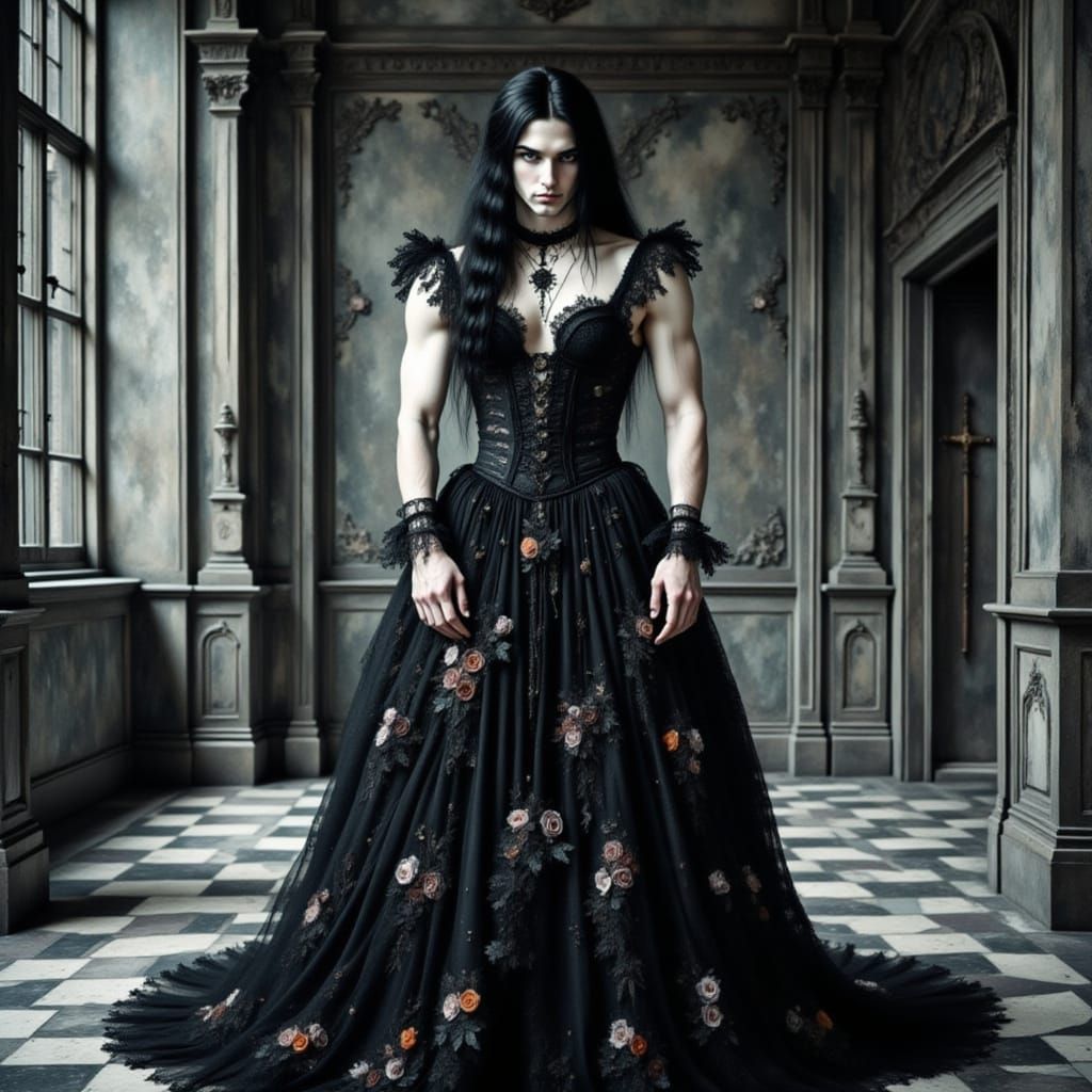 Gothic Man in Dress Watercolor Painting