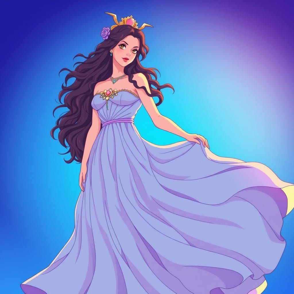 Ethereal Aquarius Goddess in Cel-Shaded Anime Style