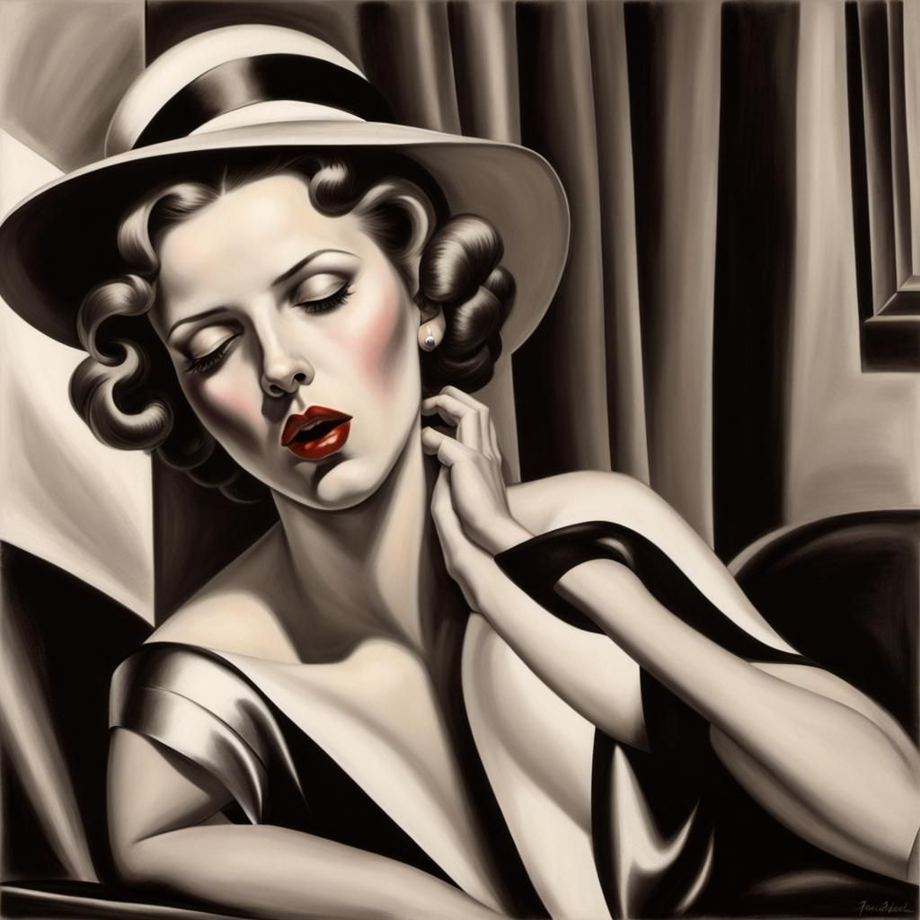 Art Deco Socialite Yawning, Lempicka Style