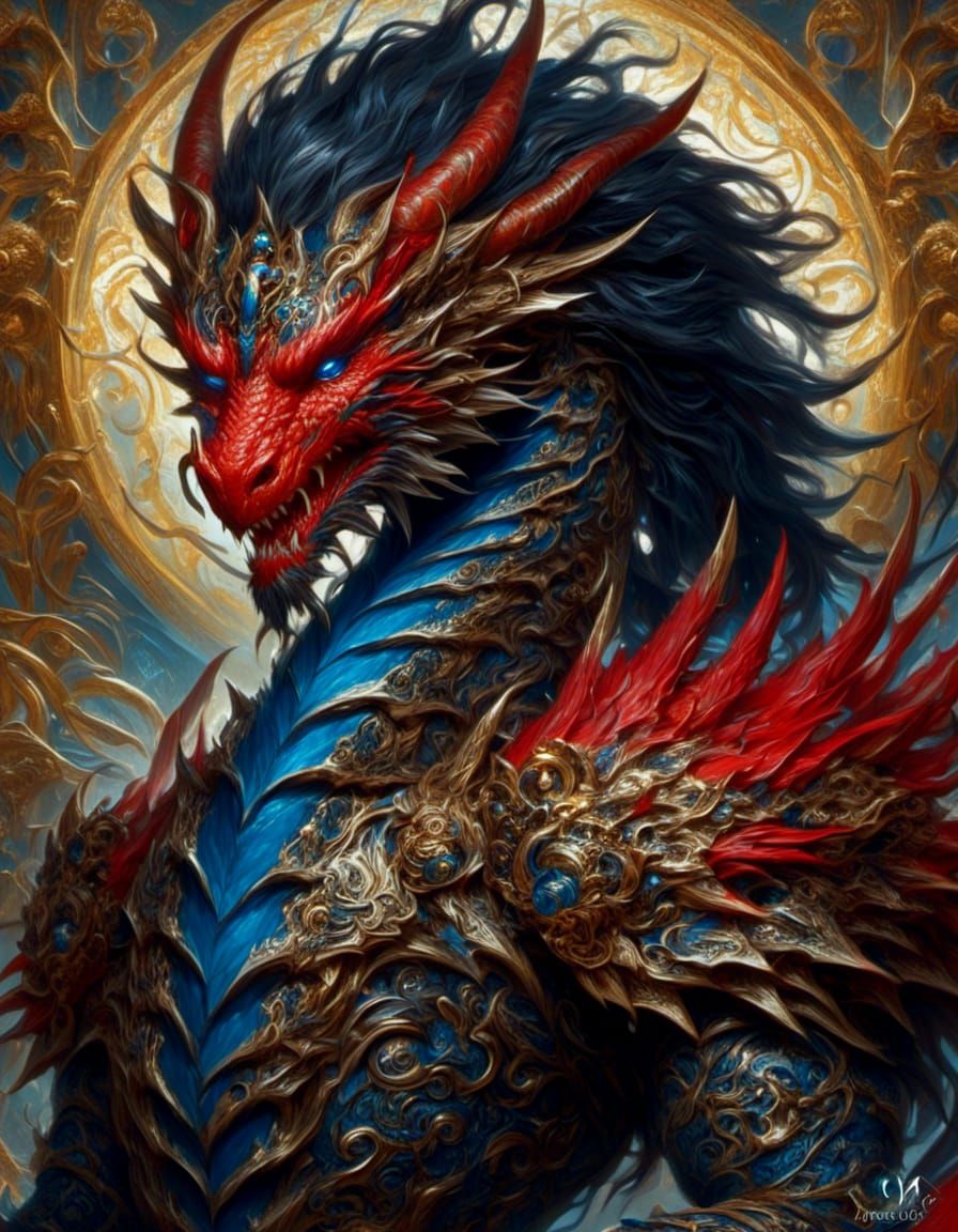 Dragon Clan King Portrait in Fantasy Art Nouveau