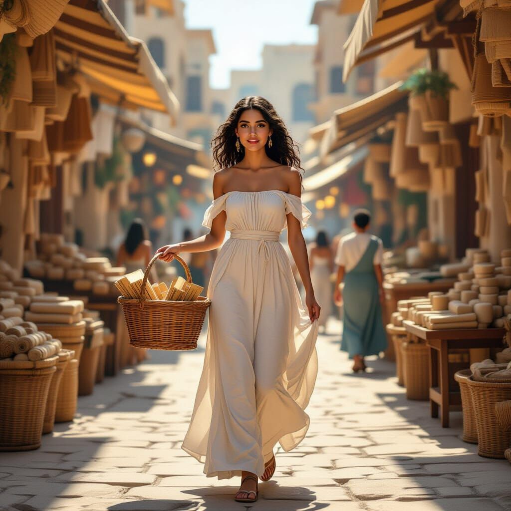Egyptian Woman in Alexandria Marketplace, Animated Style