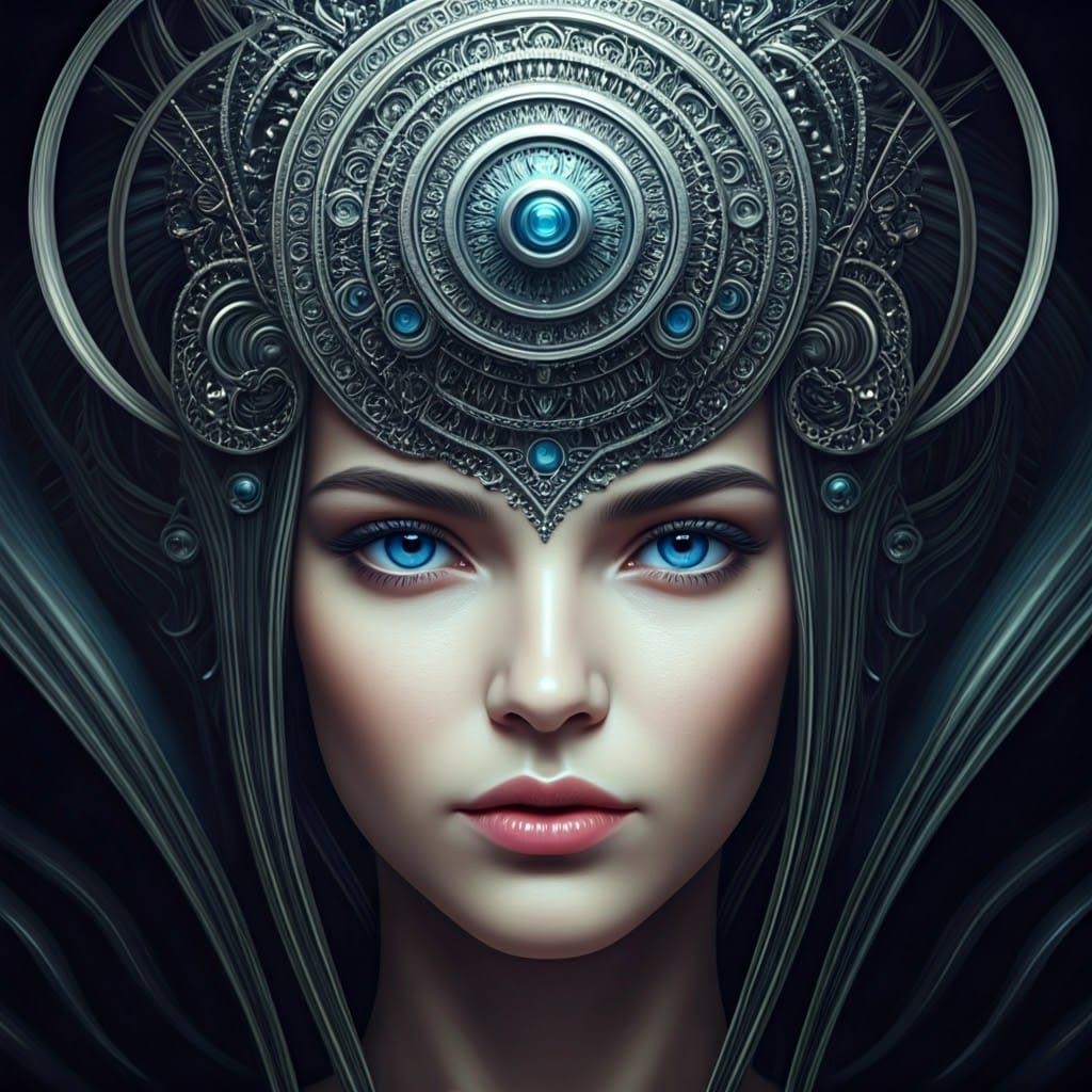 Cyberpunk Woman with Piercing Blue Eyes