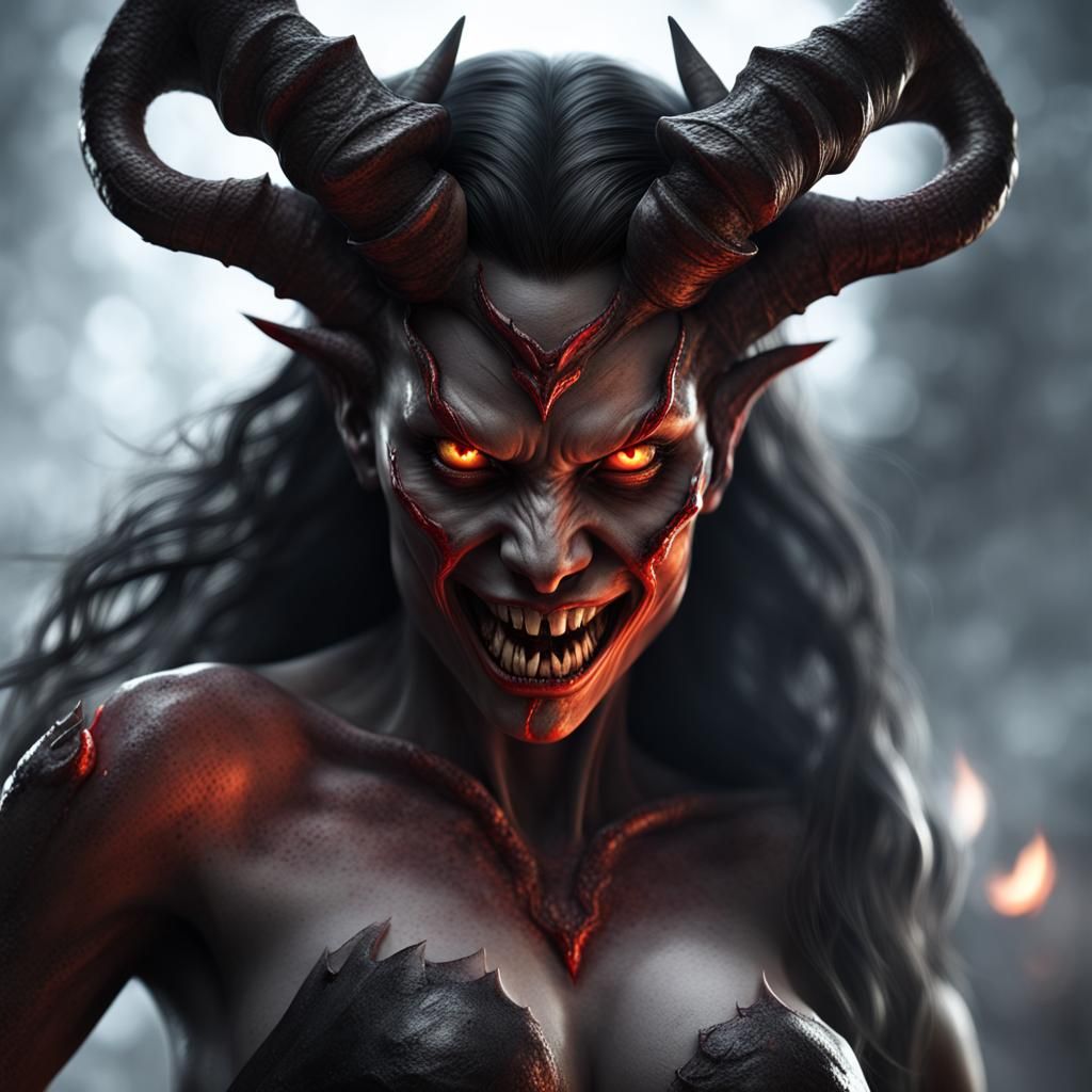 Terrifyingly Beautiful Female Demon Portrait