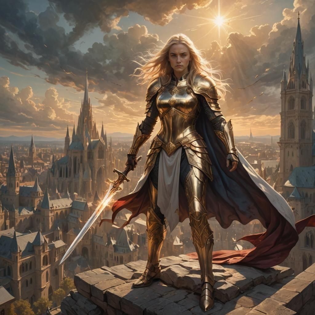 Female Paladin with Sword and Radiant Armor