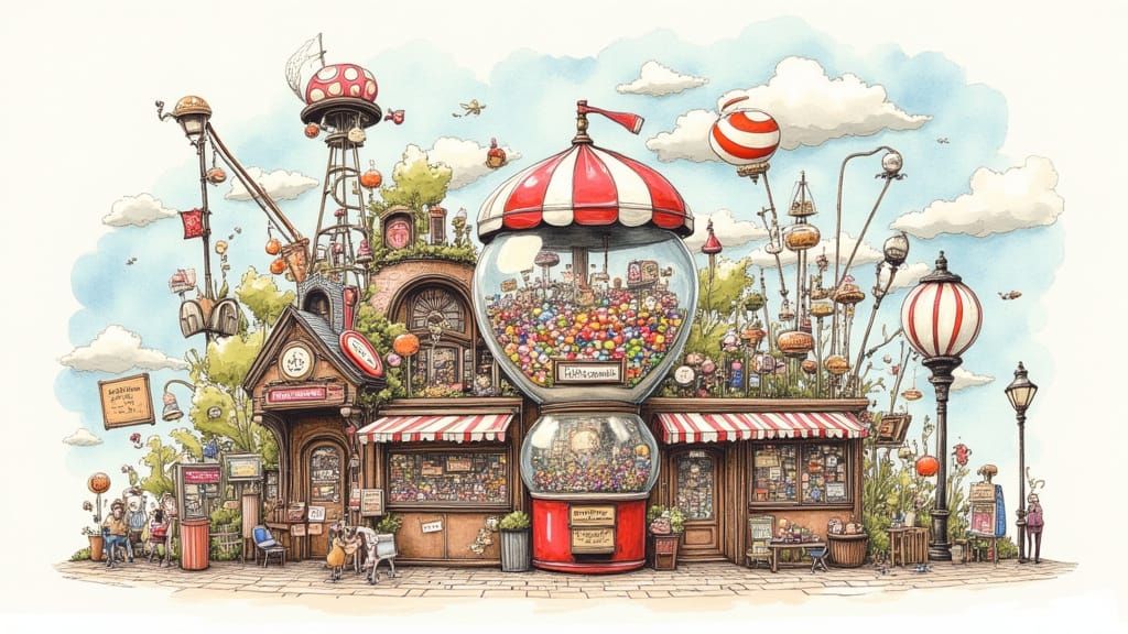 Miniature Amusement Park in a Gumball Machine