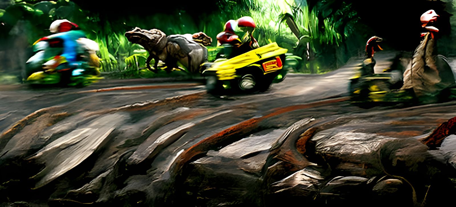Mario Kart's Thrilling Jurassic Park Escape