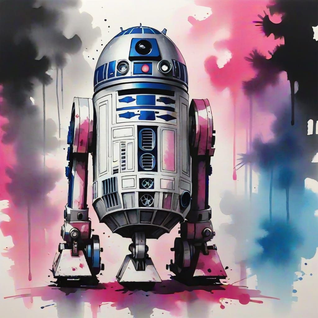 R2-D2 in Sumi-e Japanese Ink Painting