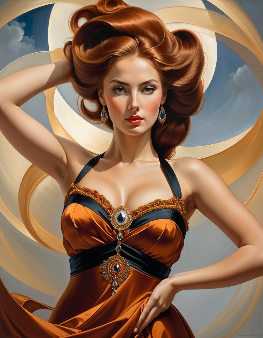 Elegant Oil Painting of a Beautiful European Woman