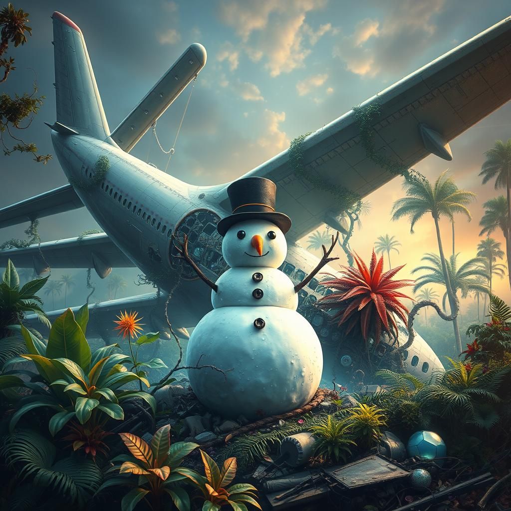 Airplane Crash Reclaimed by Nature in Sci-Fi Style