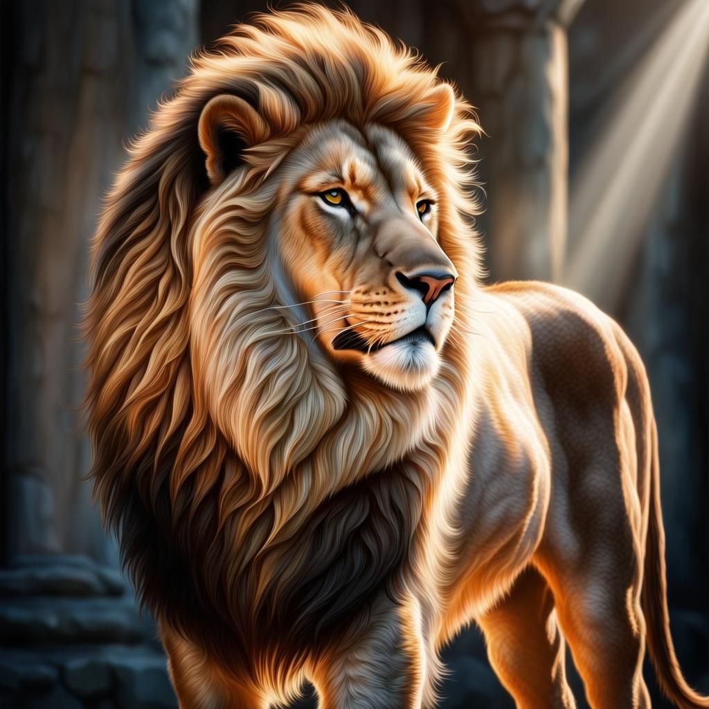 Majestic Aslan in Hyperrealistic Detail