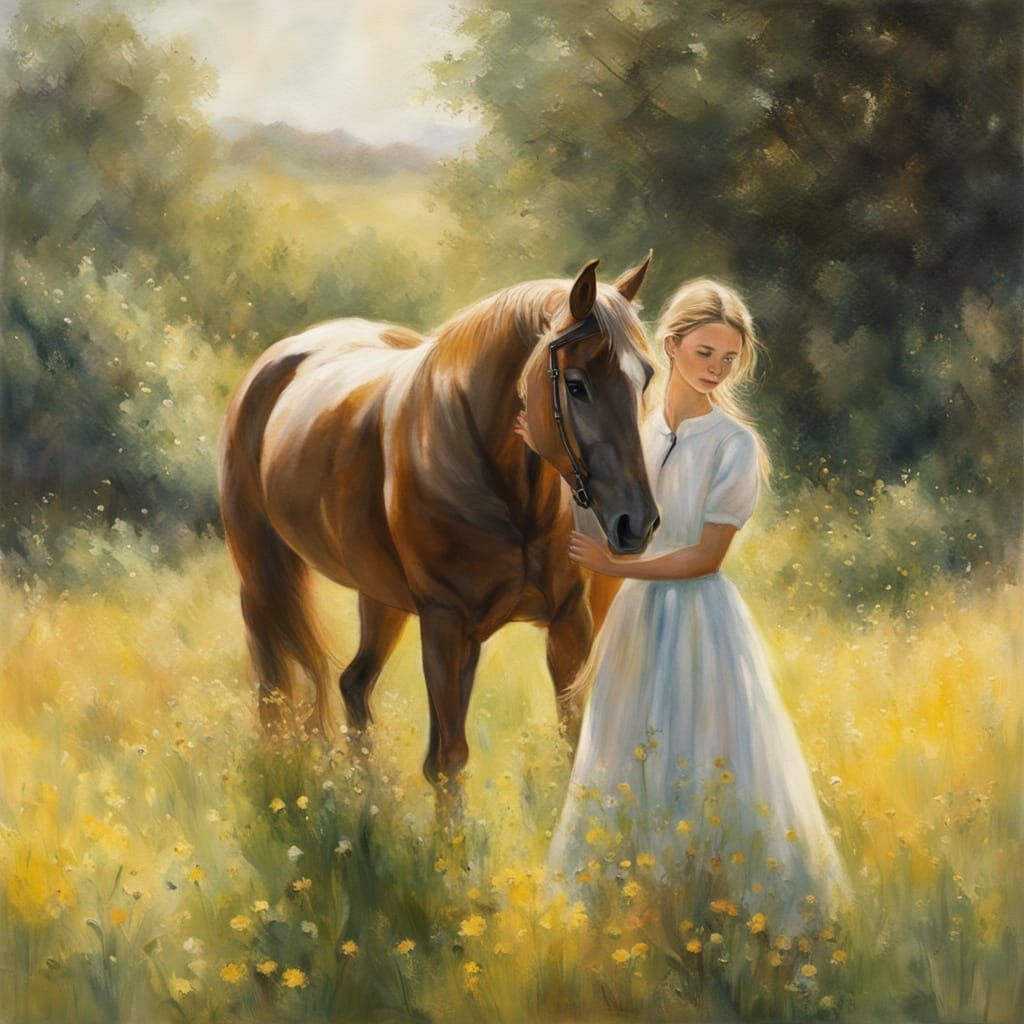 Whimsical Equestrian Scene in Impressionist Style