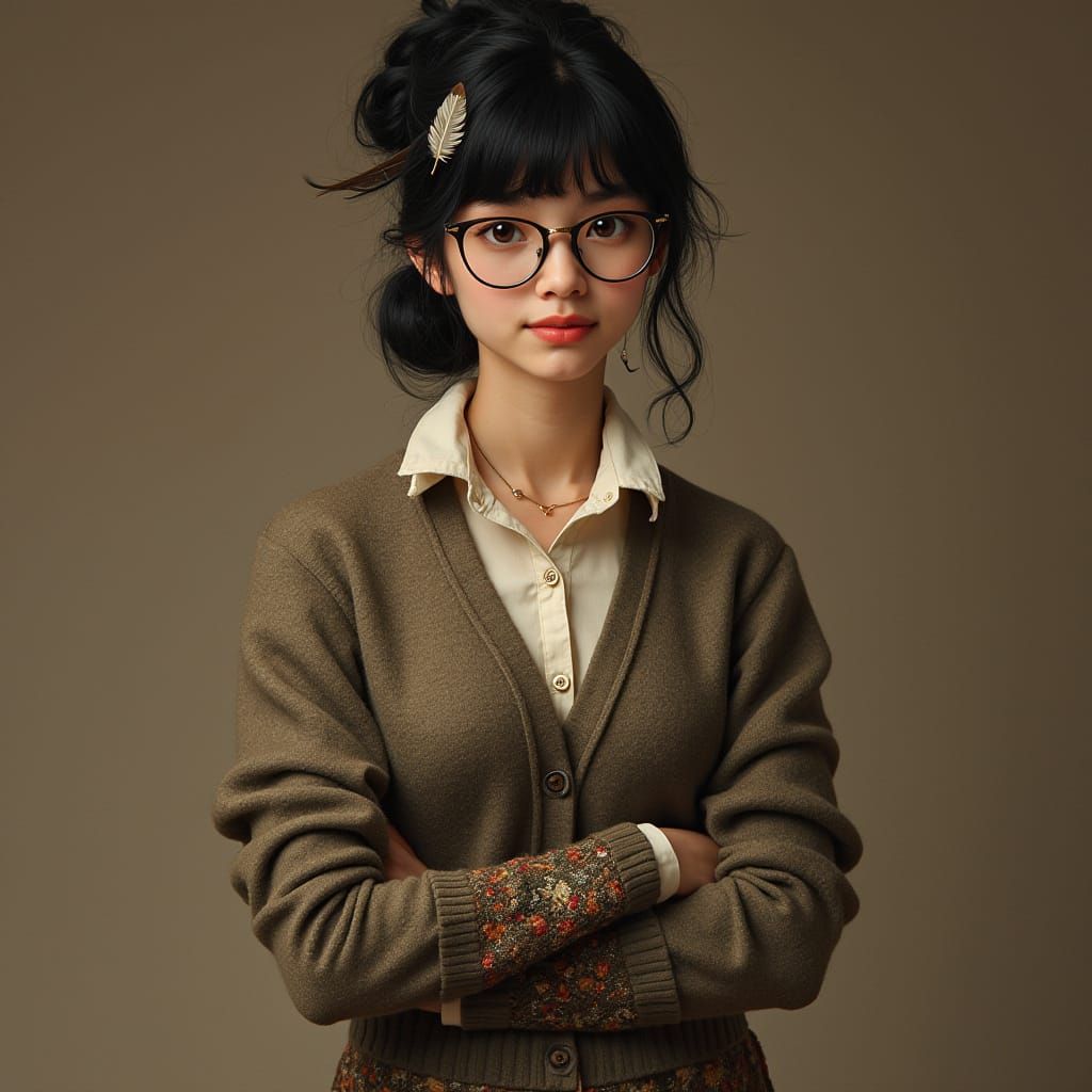 Scholarly Librarian with Feather Quill, Illustrative Art Sty...