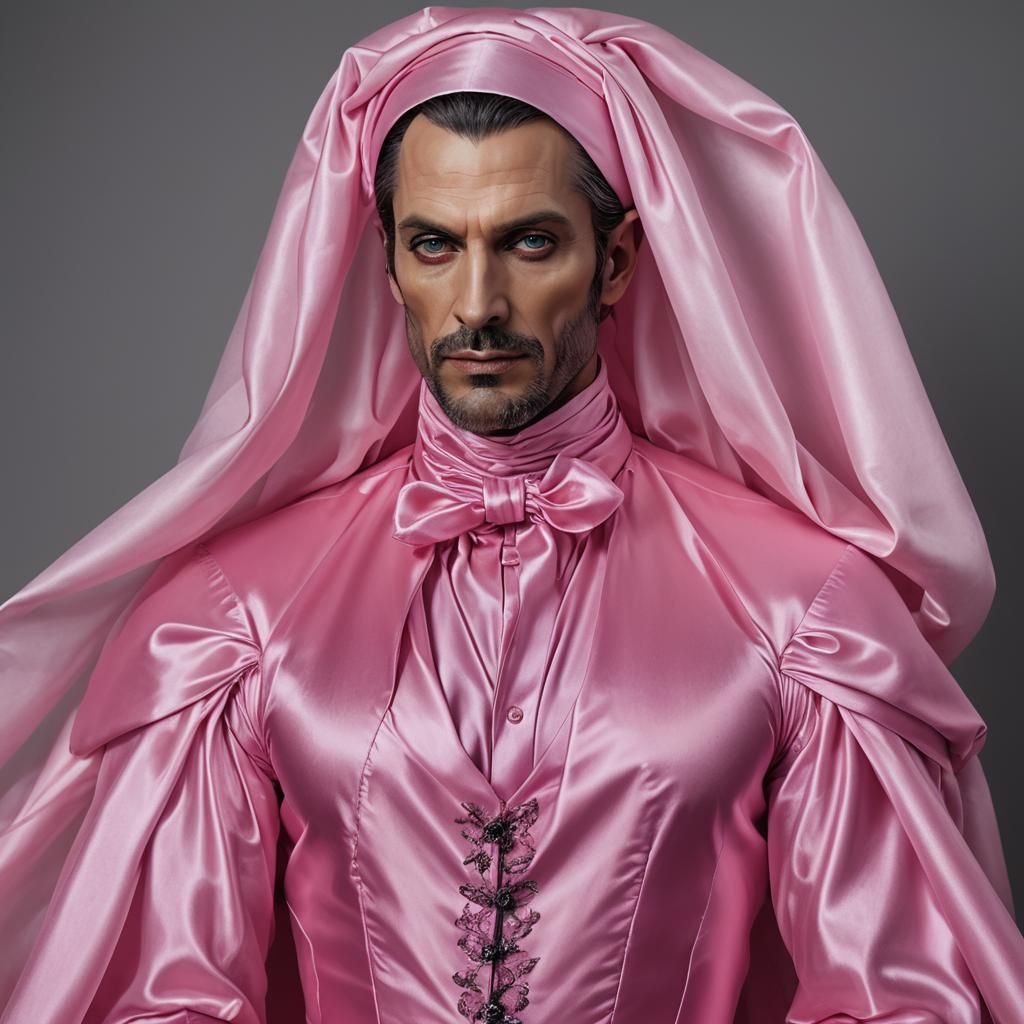 Neon Vampire in Satin Gown, Extreme Portrait