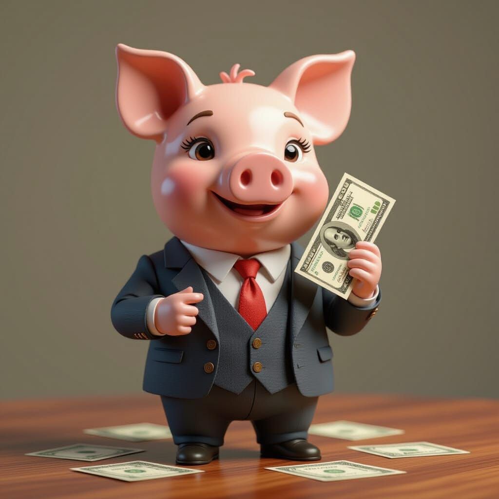 Piggy Bank Heart Inserting Dollar Bill as Digital Art