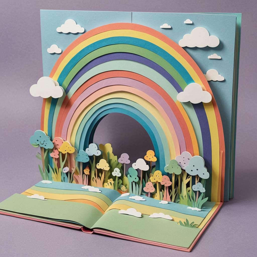 Pastel Rainbow Pop-Up Book Illustration