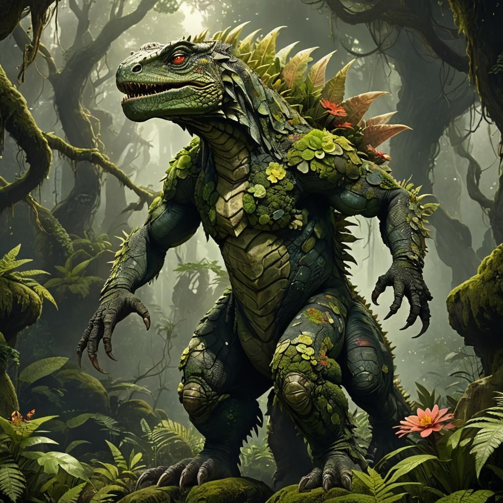 Majestic Titanobloom: Ancient Lizard Entity in Detailed Matt...