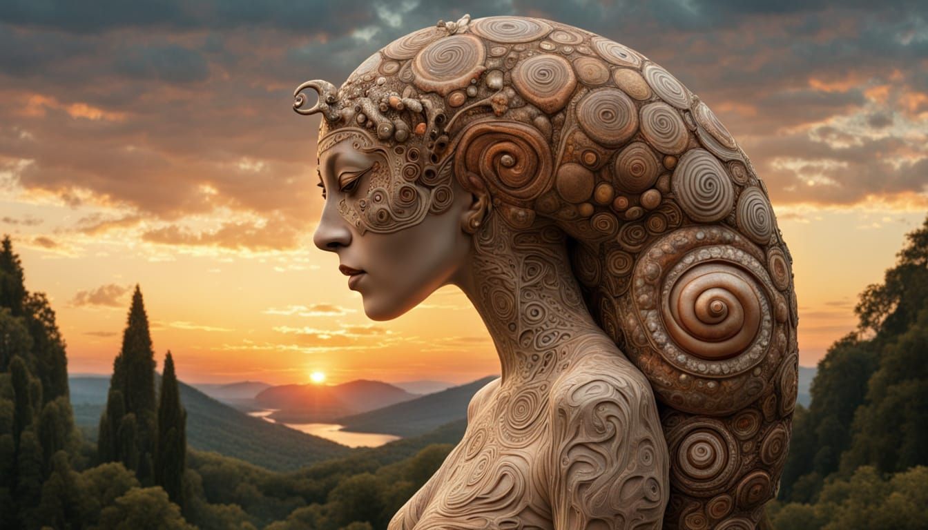 Surrealistic Hybrid Creature in Sunset Labyrinth