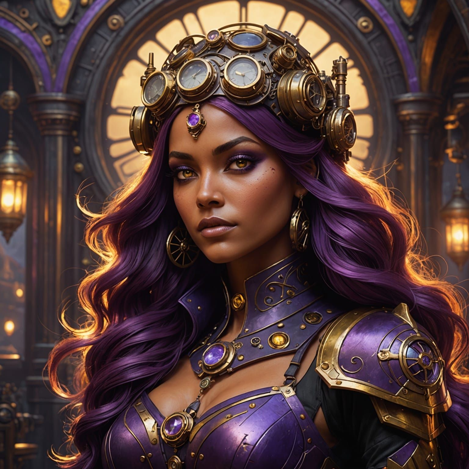 Steampunk Starfire in Dark Fantasy Style