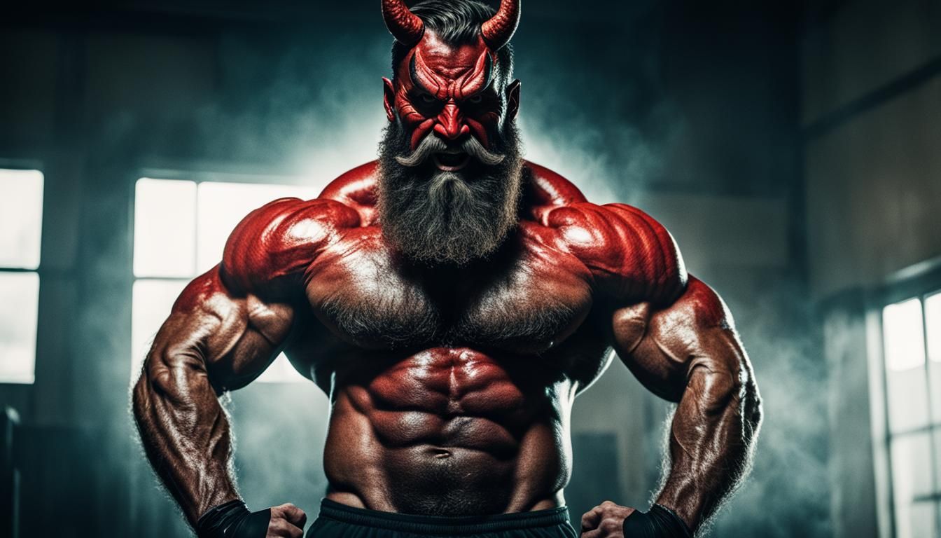 Cinematic Devil: Hairy, Muscular Athlete in Film Still