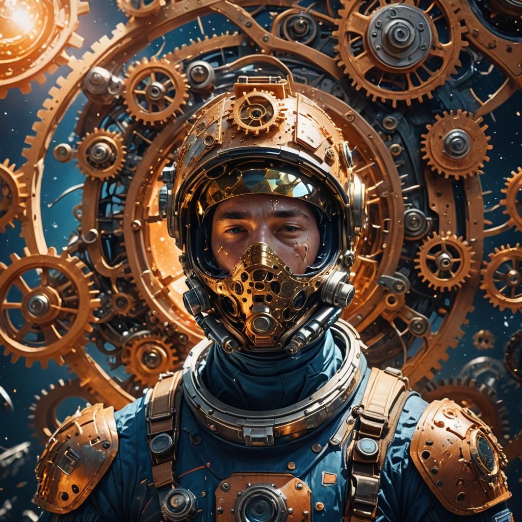 Astronaut in Cog Sea: Surreal Space Art