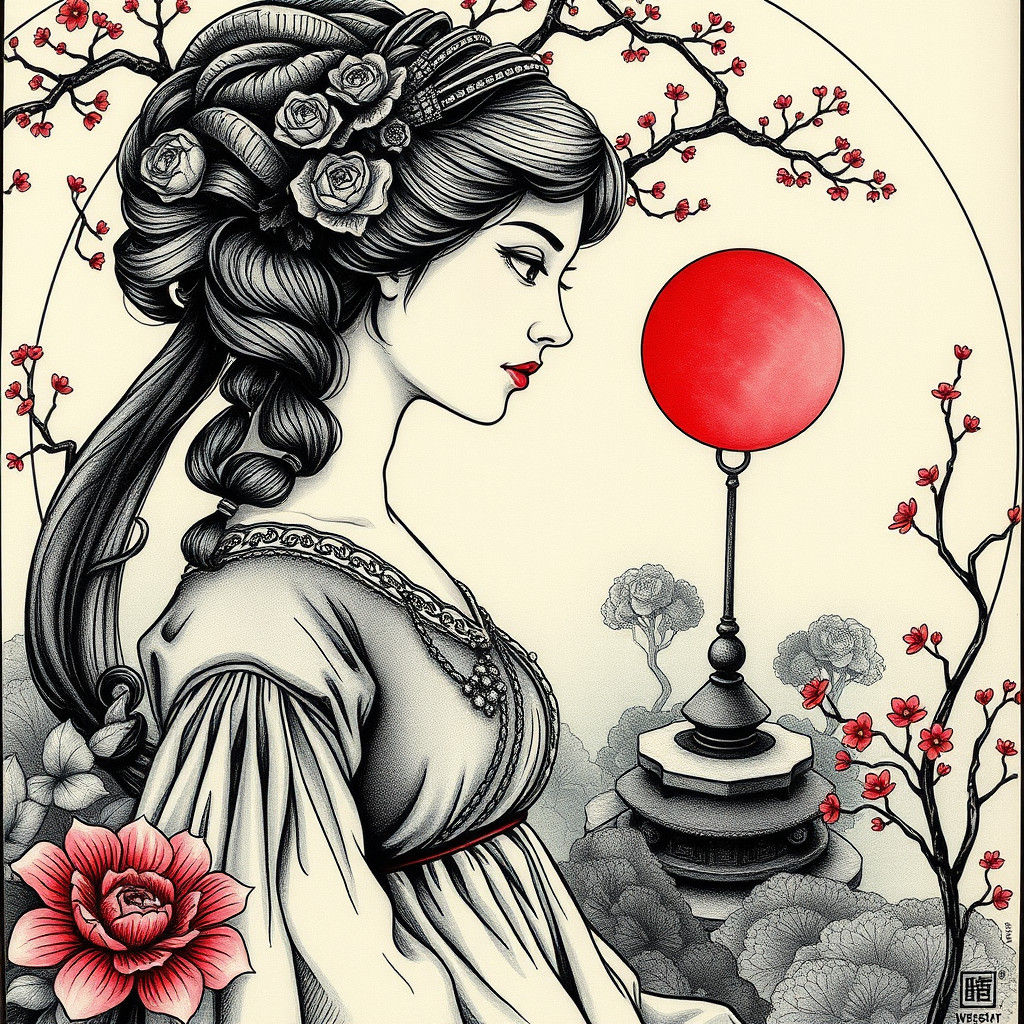 Woman in Zen Garden: 3D Fine Line Portrait