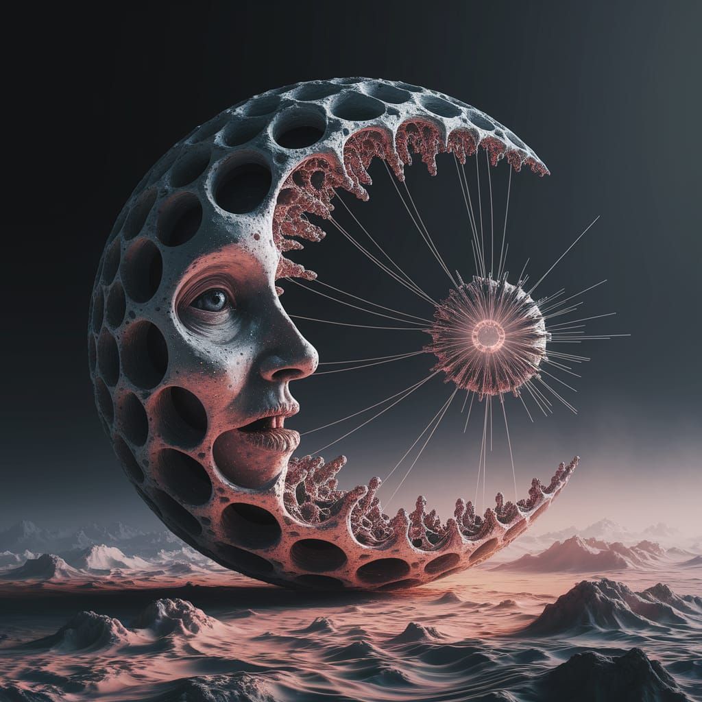 Surreal Moon Lattice in Visionary Digital Art
